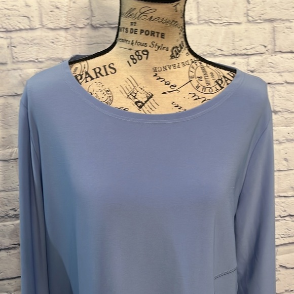 Clara Sun Woo Tunic Top Asymmetrical Hem 3/4 Sleeves Blue Size XL - Picture 2 of 7